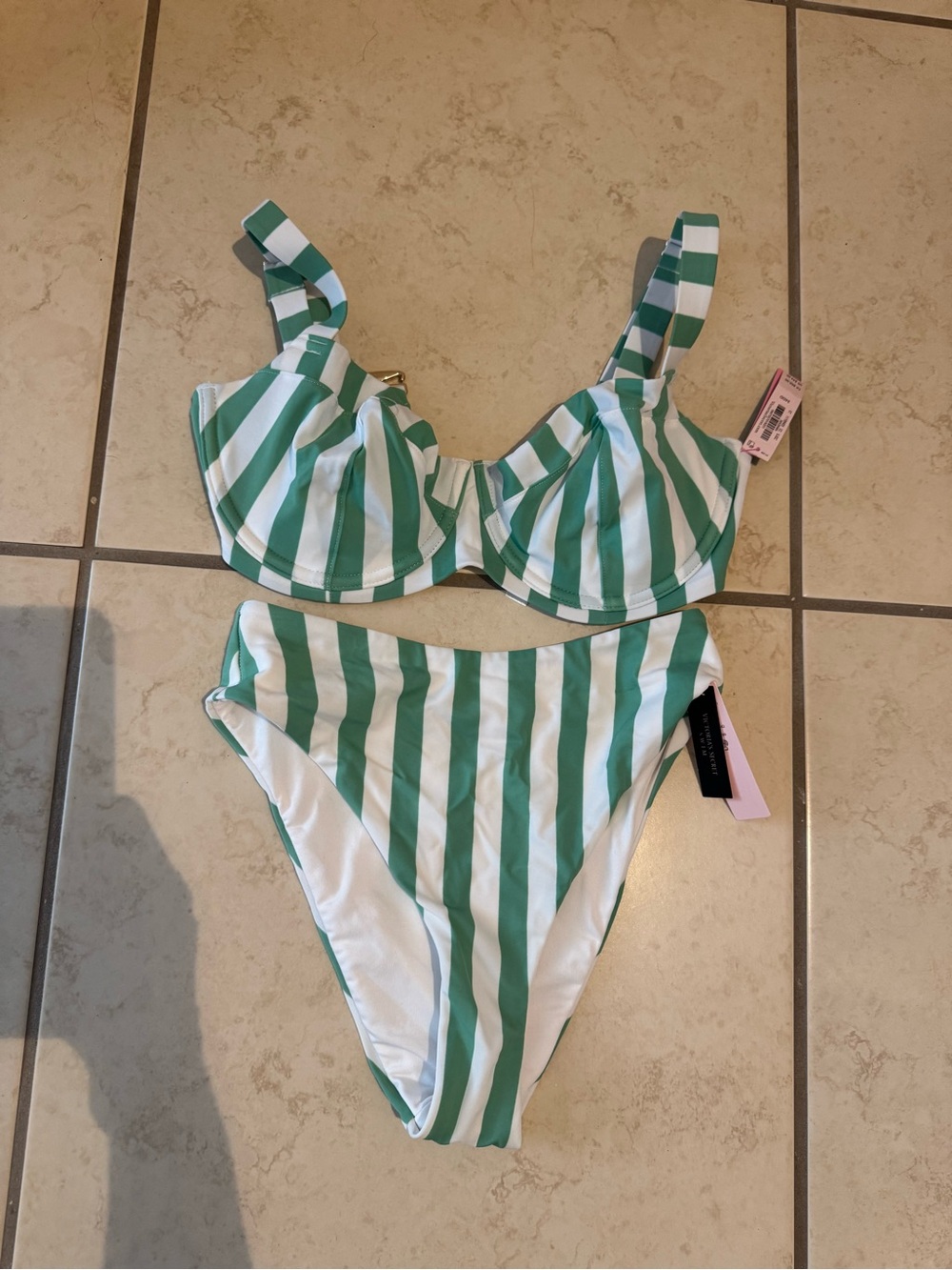 Victoria’s Secret ☀️Women’s Green & White Stripe Bikini Swim Set